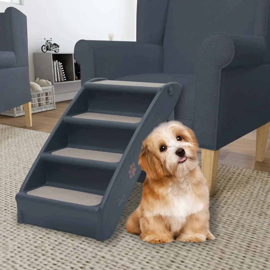 vidaXL Dark Gray Folding 4-Step Dog Stairs