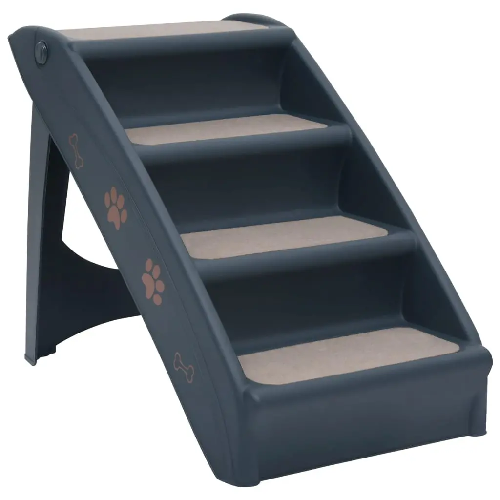 vidaXL Dark Gray Folding 4-Step Dog Stairs - Image 2