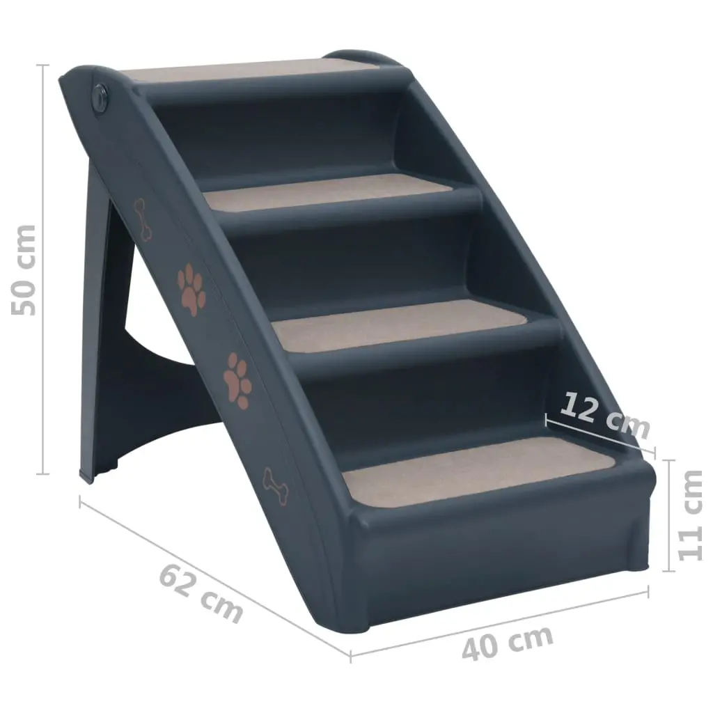 vidaXL Dark Gray Folding 4-Step Dog Stairs - Image 9