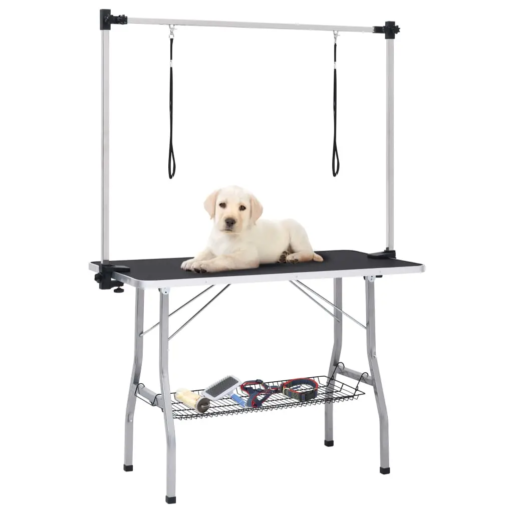 vidaXL Adjustable Dog Grooming Table with Dual Loops and Storage Basket