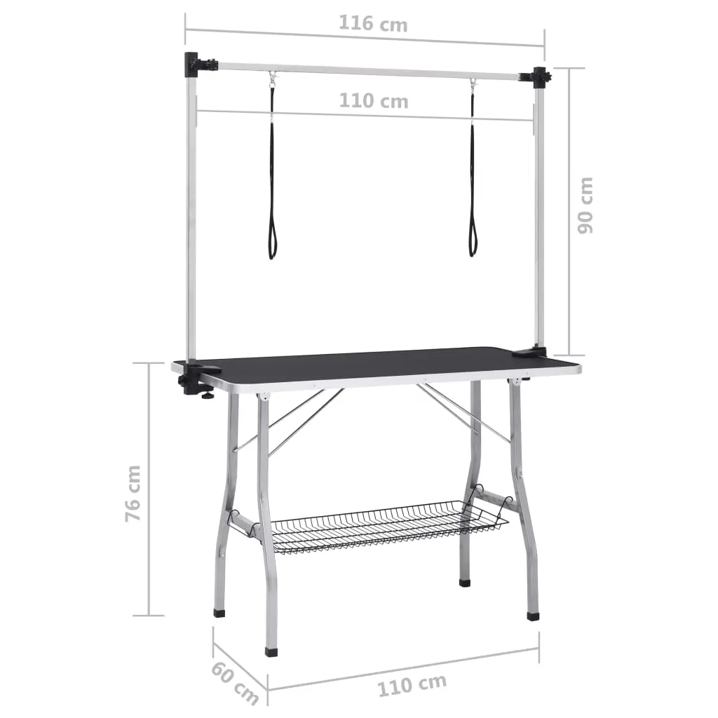 vidaXL Adjustable Dog Grooming Table with Dual Loops and Storage Basket - Image 11