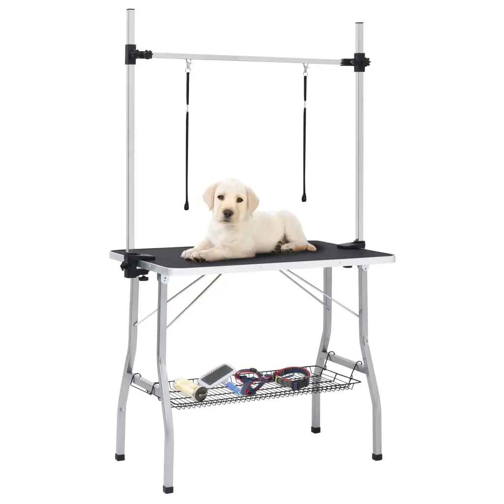 vidaXL Adjustable Dog Grooming Table with Dual Loops and Storage Basket