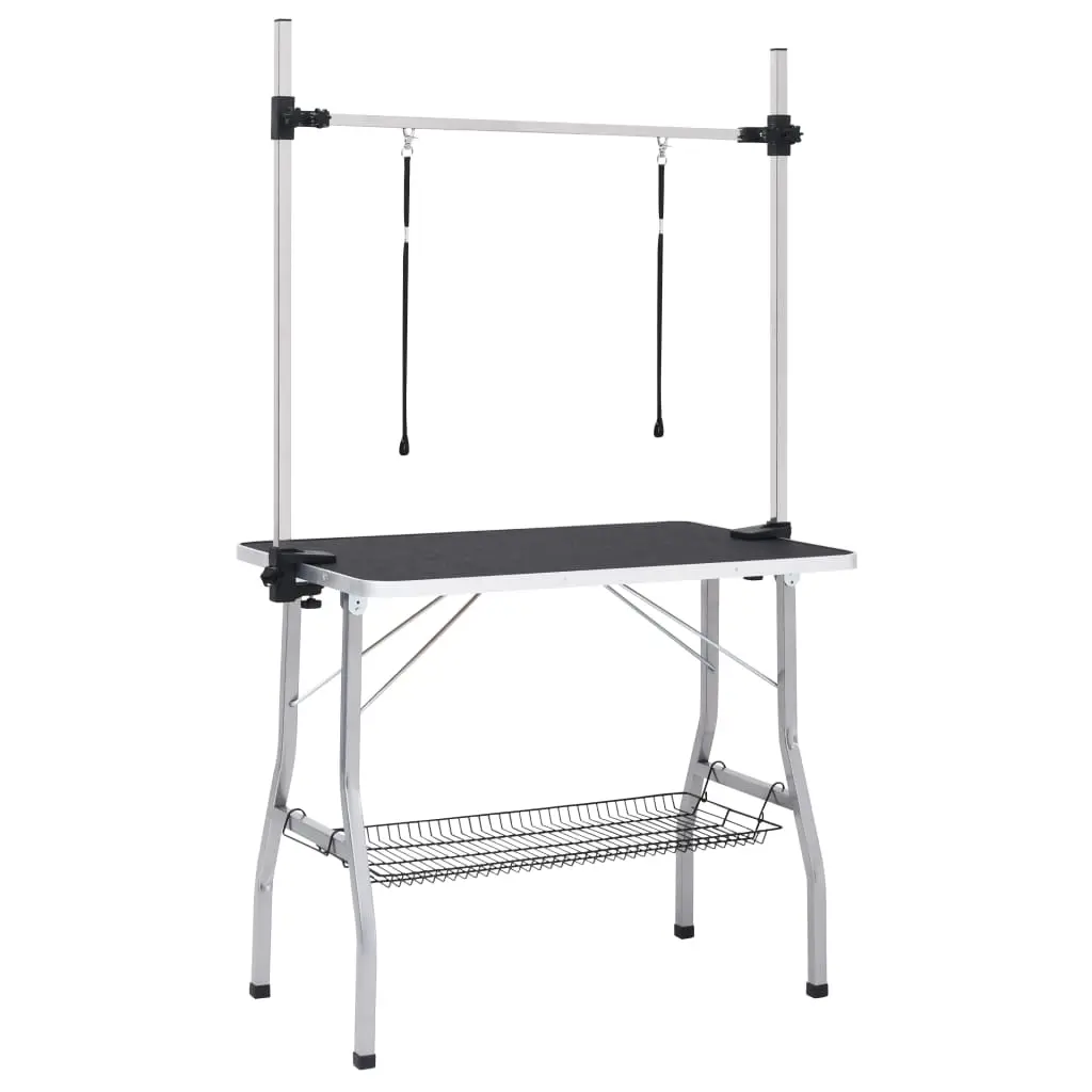 vidaXL Adjustable Dog Grooming Table with Dual Loops and Storage Basket - Image 2