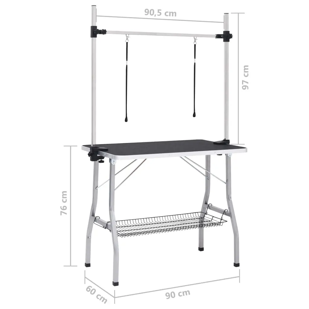 vidaXL Adjustable Dog Grooming Table with Dual Loops and Storage Basket - Image 11