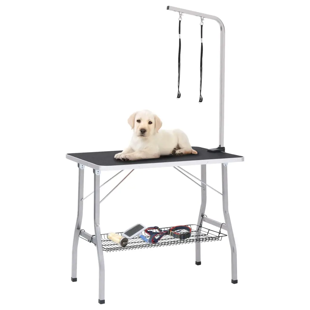 vidaXL Dog Grooming Table with Adjustable Height, 2 Loops, and Storage Basket
