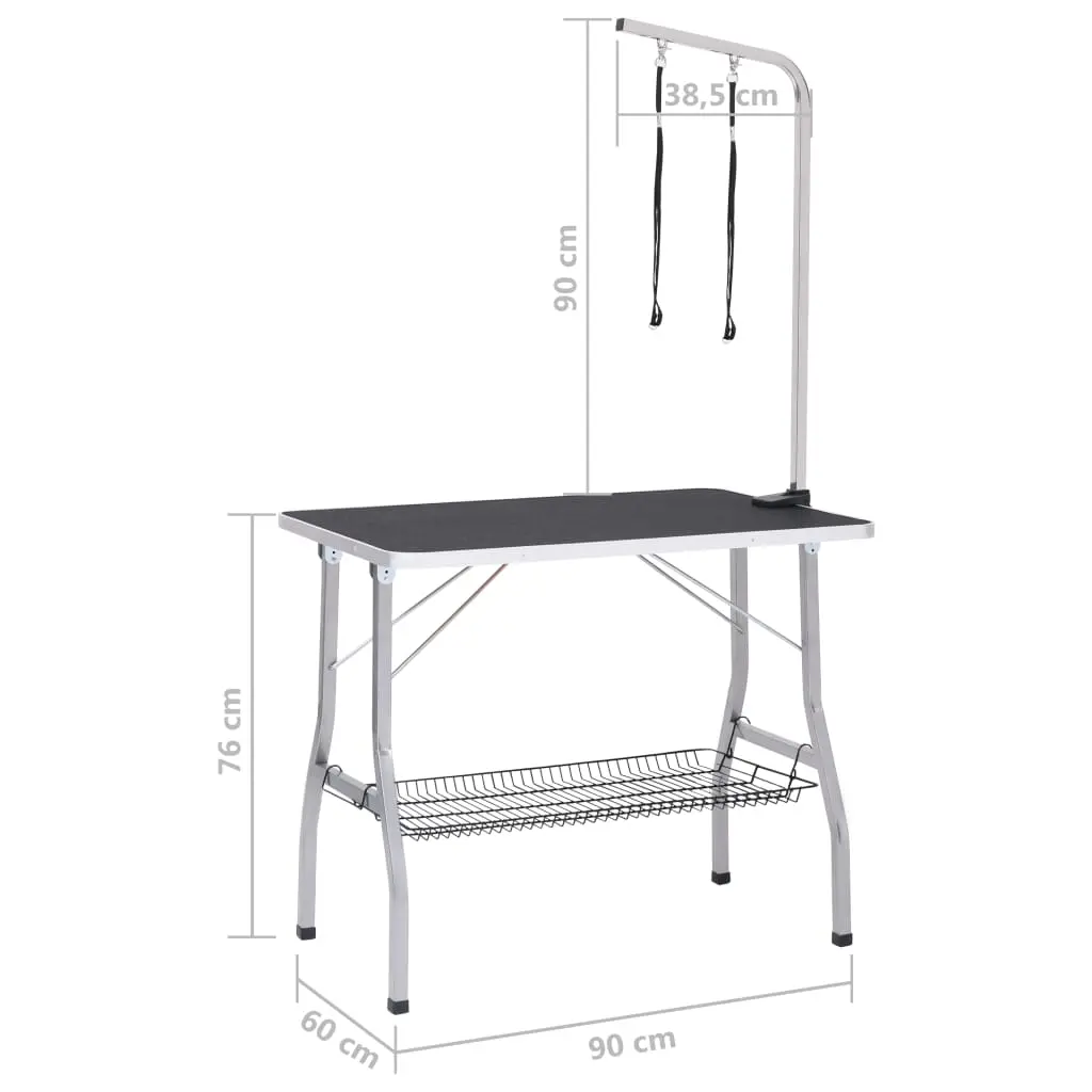 vidaXL Dog Grooming Table with Adjustable Height, 2 Loops, and Storage Basket - Image 11