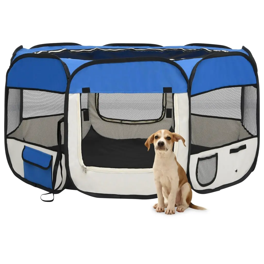 vidaXL Blue Foldable Dog Playpen with Carrying Bag - 49.2" x 49.2" x 24"