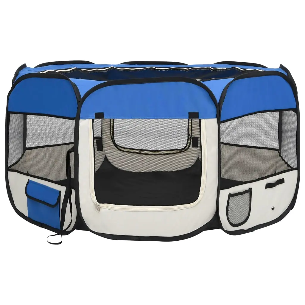 vidaXL Blue Foldable Dog Playpen with Carrying Bag - 49.2" x 49.2" x 24" - Image 2