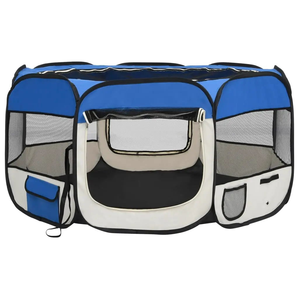 vidaXL Blue Foldable Dog Playpen with Carrying Bag - 49.2" x 49.2" x 24" - Image 3