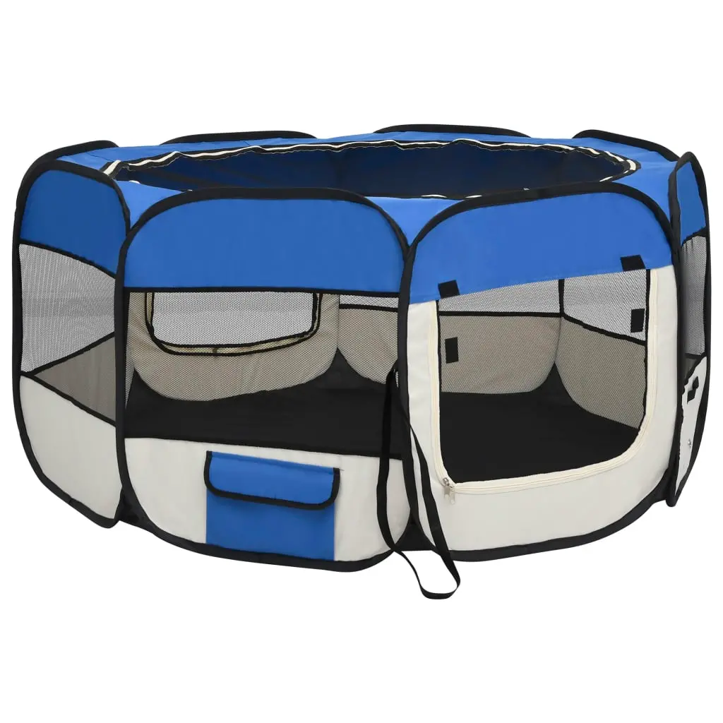vidaXL Blue Foldable Dog Playpen with Carrying Bag - 49.2" x 49.2" x 24" - Image 4