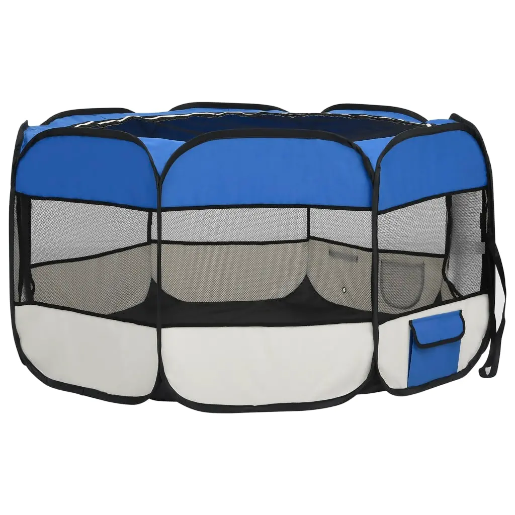 vidaXL Blue Foldable Dog Playpen with Carrying Bag - 49.2" x 49.2" x 24" - Image 5