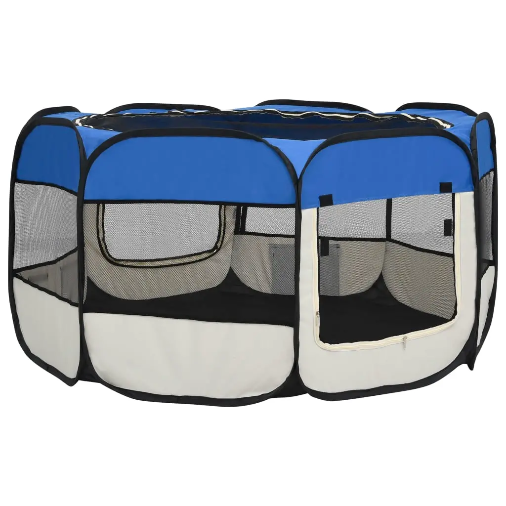 vidaXL Blue Foldable Dog Playpen with Carrying Bag - 49.2" x 49.2" x 24" - Image 6