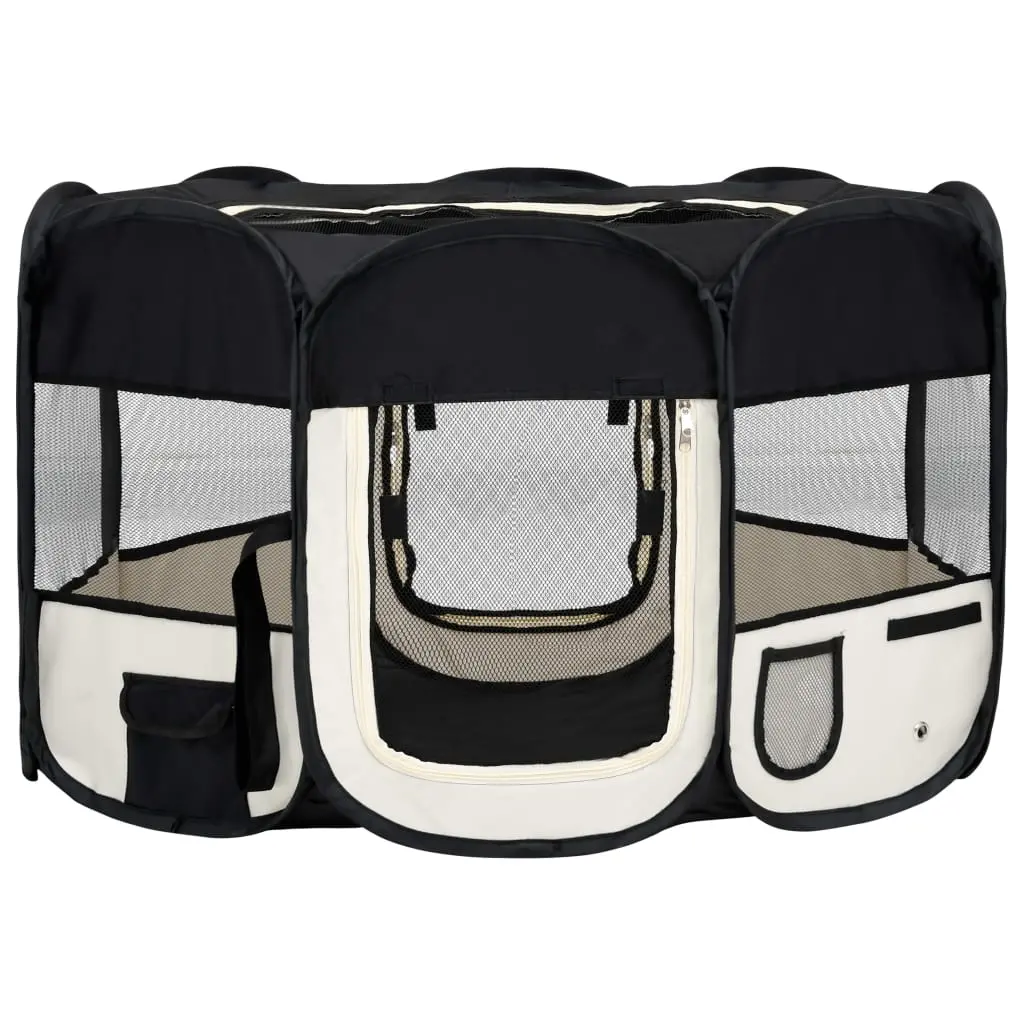 vidaXL Portable Black Dog Playpen with Carrying Bag - 49.2" x 49.2" x 24" - Image 2