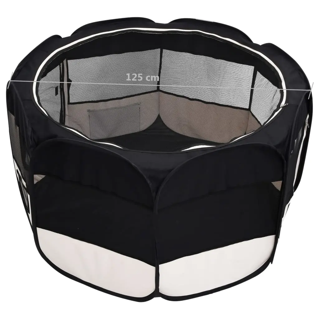 vidaXL Portable Black Dog Playpen with Carrying Bag - 49.2" x 49.2" x 24" - Image 12