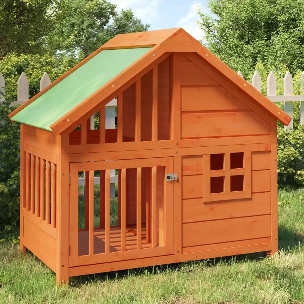 vidaXL Solid Pine Dog Kennel Brown - 37.8" x 23.8" x 34.3"