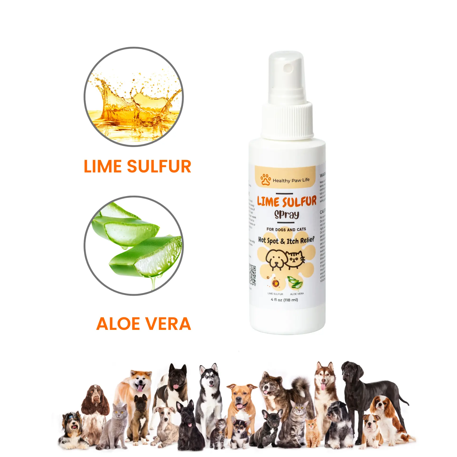 Healthy Paw Life Lime Sulfur Spray - Dry & Itchy Skin Relief for Dogs, Cats, Puppies, Kittens, and Horses